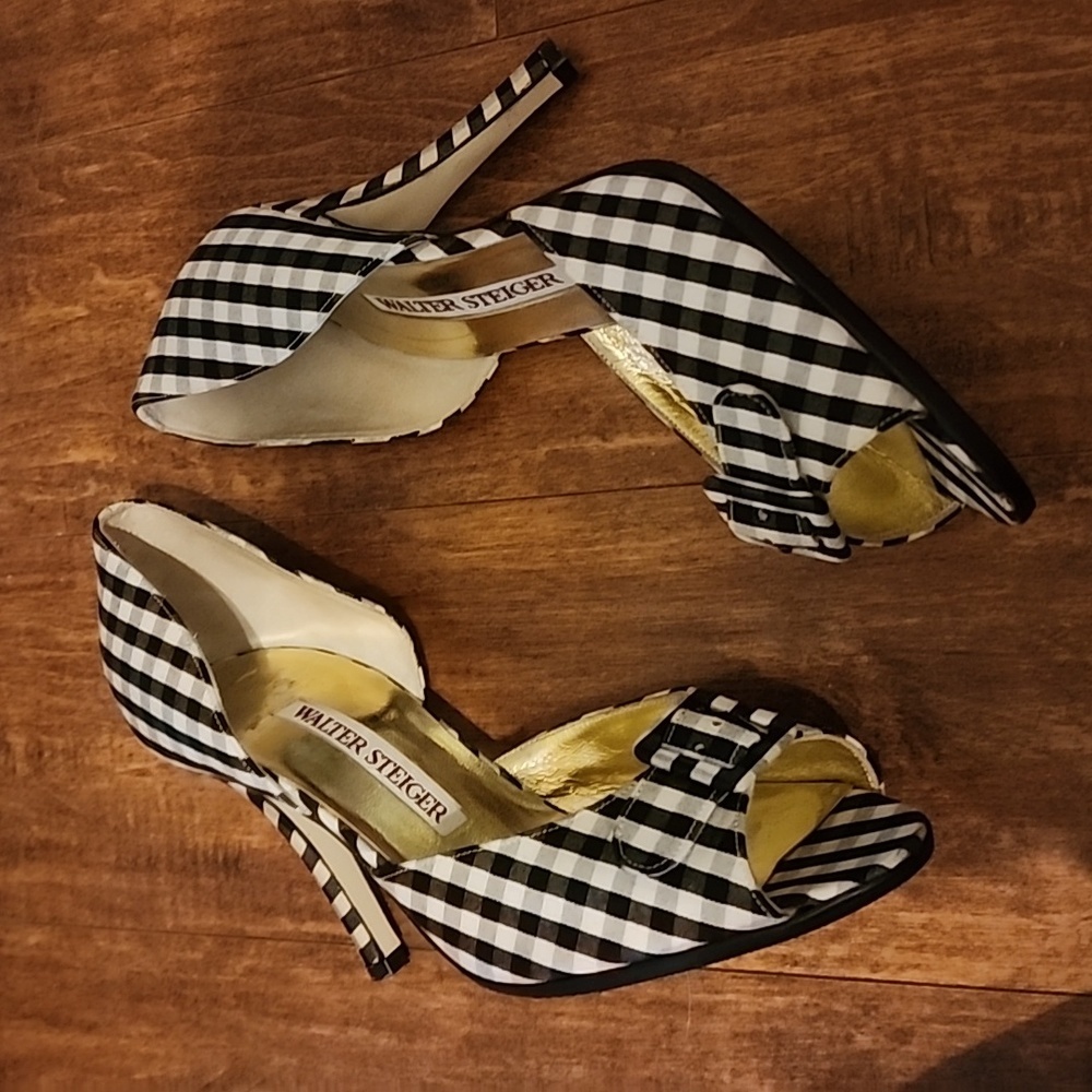 Walter Steiger black/ white peep toe pumps 7.5 - Picture 5 of 14